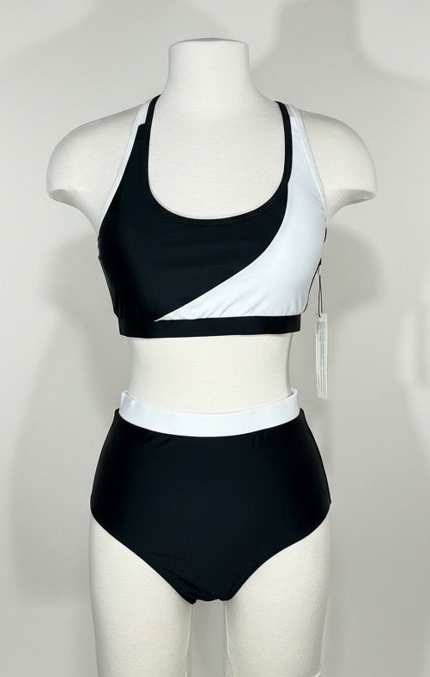 Kate Kasin High Waist Two-Piece Swimsuit Black & White Size S